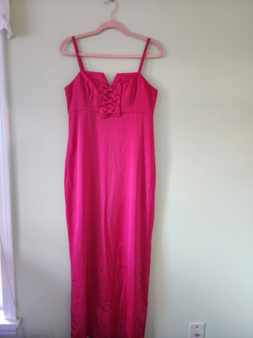 NWT Lilly Pulitzer Hot Pink Spaghetti Strap Maxi Dress with Front Bow Detail